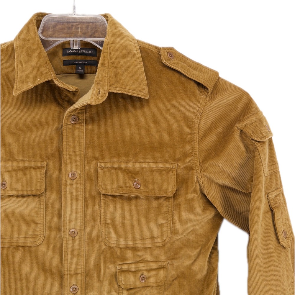 Banana Republic Mens Medium Heritage Explorer Corduroy Shirt Caramel Tan Pockets